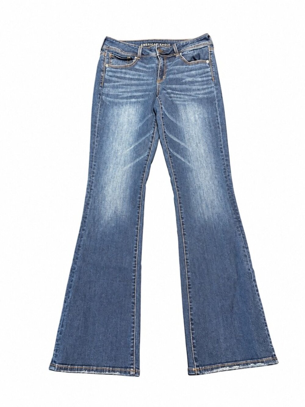 American Eagle Kick Boot Jeans Women’s 10 Long Super Stretch Blue Bootcut 34”